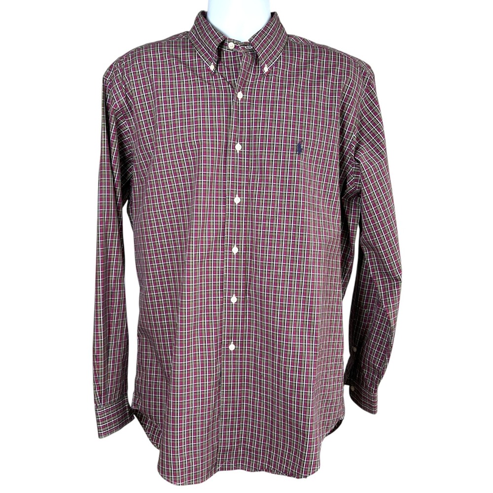 Vintage Polo Ralph Lauren Button Down Classic Fit Shirt Sz L Plaid Preppy‎